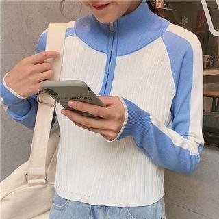 Color Block Long Sleeve Cropped Top