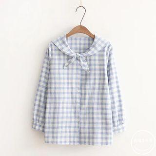 Sailor Collar Plaid Short-sleeve / Long-sleeve Shirt