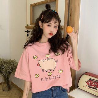 Pig Print T-shirt Pink - One Size