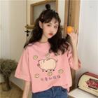 Pig Print T-shirt Pink - One Size