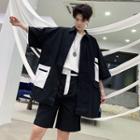 Set: Color Block 3/4-sleeve Shirt + Shorts