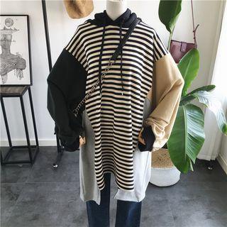 Color Block Striped Panel Hoodie Dress As Shown In Figure - One Size