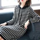 Long-sleeve Houndstooth Hooded Shift Dress