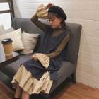 Set: Corduroy Long Vest + Ruffled Dress