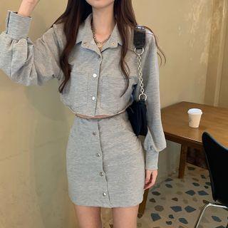 Buttoned Cropped Jacket / Pencil Skirt