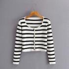 Striped Button-up Knit Top Black & White - One Size