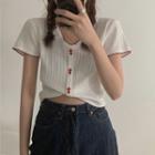 Contrast Trim Cropped Button Top