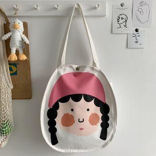 Cartoon Print Canvas Tote Bag White - One Size