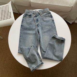 Washed High Waist Straight Leg Jeans