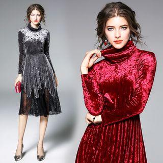 Velvet Turtleneck Long-sleeve Dress