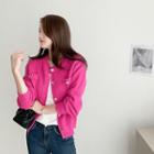 Metallic-button Waffle-knit Cardigan