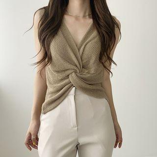 V-neck Twisted Knit Tank Top