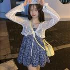 Strapless Flower Print Mini A-line Dress / Lace Cropped Jacket