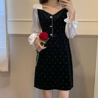 V-neck Bell-sleeve Polka Dot Dress