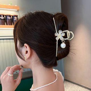 Flower Faux Crystal Faux Pearl Alloy Hair Clamp Faux Crystal - Silver - One Size