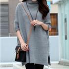 Batwing-sleeve Plain Sweater Gray - One Size