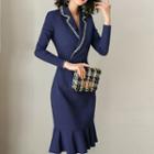 V-neck Long Sleeve Ruffle Hem Dress