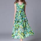 Print Sleeveless A-line Midi Dress
