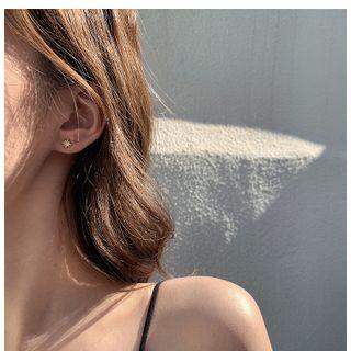 Non-matching Rhinestone Star Earring Set Of 4 - 925 Silver - Gold - One Size