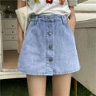 Denim Button Mini A-line Skirt