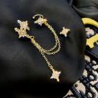 Non-matching Rhinestone Star Chained Earring 1 Pair - Gold - One Size