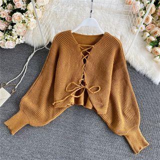 Lace-up V-neck Oversize Sweater
