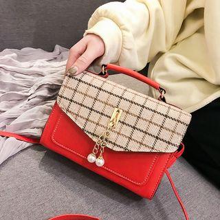 Plaid Panel Satchel Bag