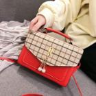 Plaid Panel Satchel Bag