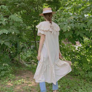 Frilled Collar Ruffle-hem Shirtdress