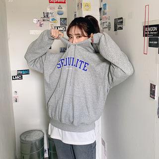Letter-printed Kangaroo-pocket Boxy Hoodie
