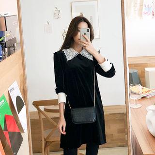 Laced Collar Velvet Dress
