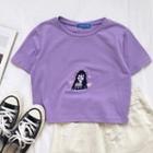 Short-sleeve Embroidered T-shirt Purple - One Size