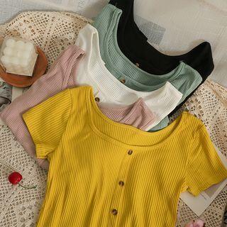 Square-neck Ribbed Crop T-shirt In 5 Colors