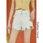 Asymmetric High-waist Denim Wide Shorts