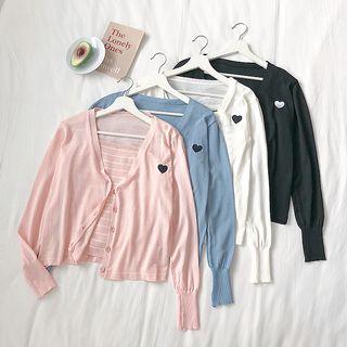 Set Of 2: Striped Camisole Top + Embroidered Light Cardigan