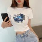 Car Print Cropped T-shirt