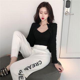Camisole / Printed Cropped Jacket / Lettering Harem Pants / Set