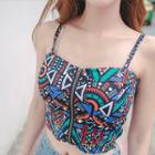 Spaghetti-strap Zip-up Pattern Top