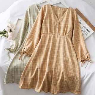 Plaid V-neck Shirtdress