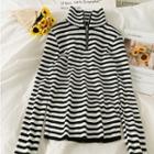 Zipper High-neck Striped Knit Top In 5 Colors