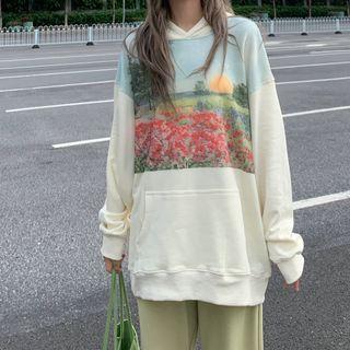 Floral Print Hoodie Print - White - One Size