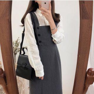Sleeveless Side Button Slit-front Midi Dress