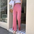 Deep-slit Seam-trim Wide-leg Pants Pink - One Size
