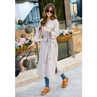 Slit-side Cotton T-shirt Dress With Sash