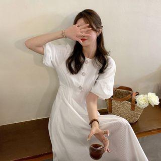 Puff-sleeve Buttoned Dress