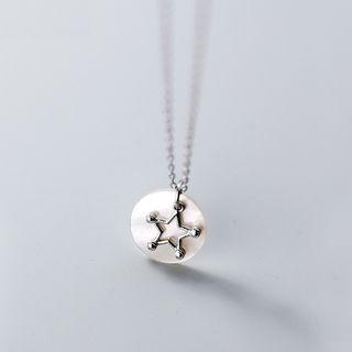 925 Sterling Silver Star & Scallop Disc Pendant Necklace S925 Silver - Set - One Size