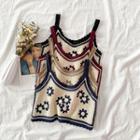 Flower Print Crochet Knit Cropped Camisole Top