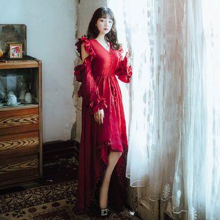 Cutout-shoulder Ruffled Maxi Dress
