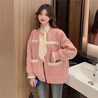Fray Trim Tie-neck Button Jacket