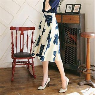 Bloom Print A-line Midi Skirt